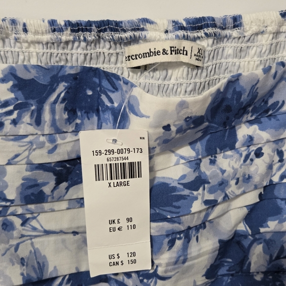 Abercrombie & Fitch NWT Emerson Poplin Puff Sleeve Midi Dress Blue- Size XL - Picture 6 of 7